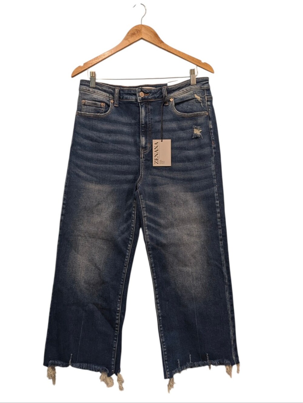 Zenana Distressed Dark Blue Cropped Jeans Size 31
